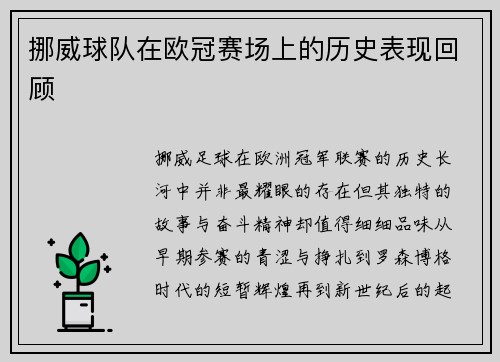 挪威球队在欧冠赛场上的历史表现回顾